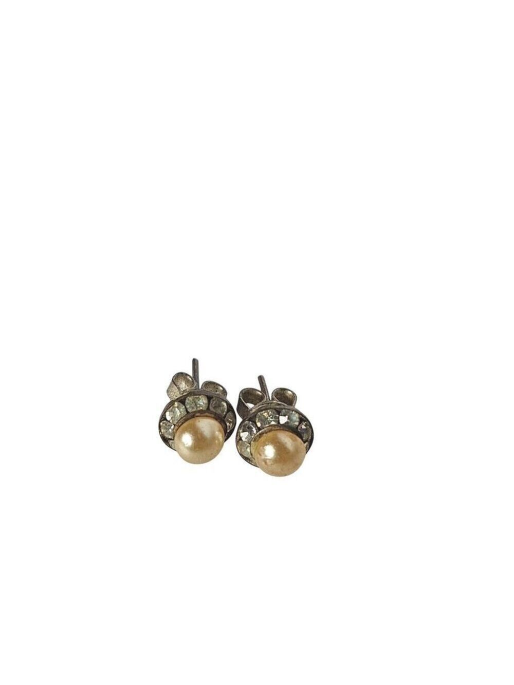 Pearl Stud Earrings Crystal Halo Vintage